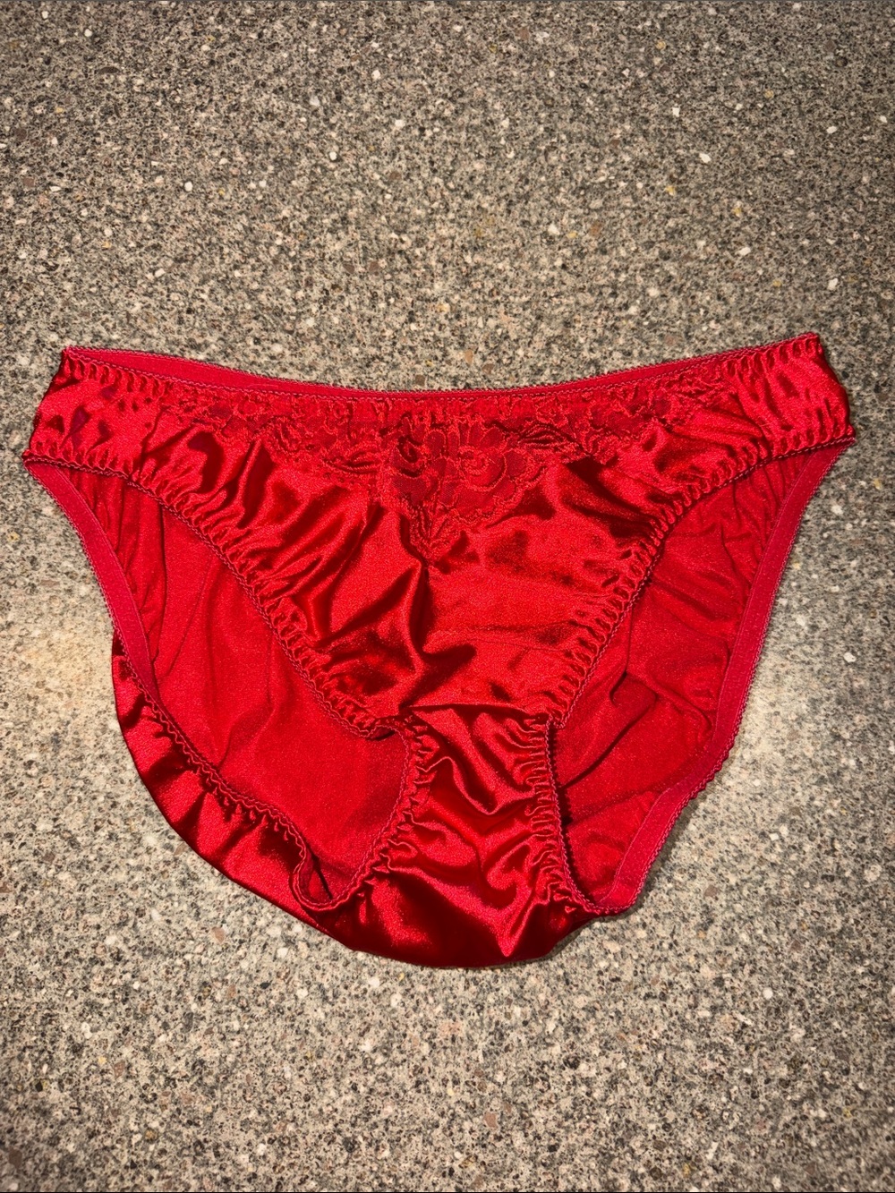 vassarette vintage Red Satin Bikini panties with Lace Trim